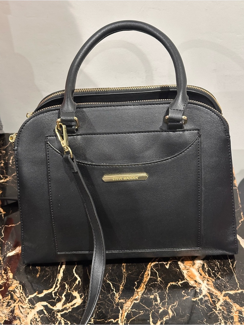 Steve Madden Black Dome Satchel with Gold Hardware - Picture 1 of 10